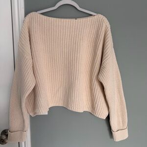 French Connection Millie Mozart 100% Cotton Boat Neck Knit Cream Sweater